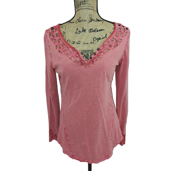 Free People Tops - Free People Red Dusty Coral Size Medium Luna Cutout Henley